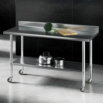Cefito Stainless Steel Kitchen Bench w/ Splashback 1500x600MM 430