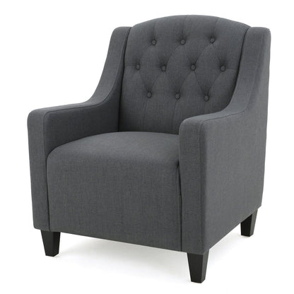 Canberra Linen Fabric Tufted Armchair in Dark Grey