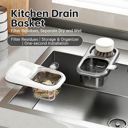 2-Pack Kitchen Sink Drain Basket – White Suction Mount Strainer for Food Waste, Tea Leaves & Vegetables – Space-Saving Filter with Top Storage (White)