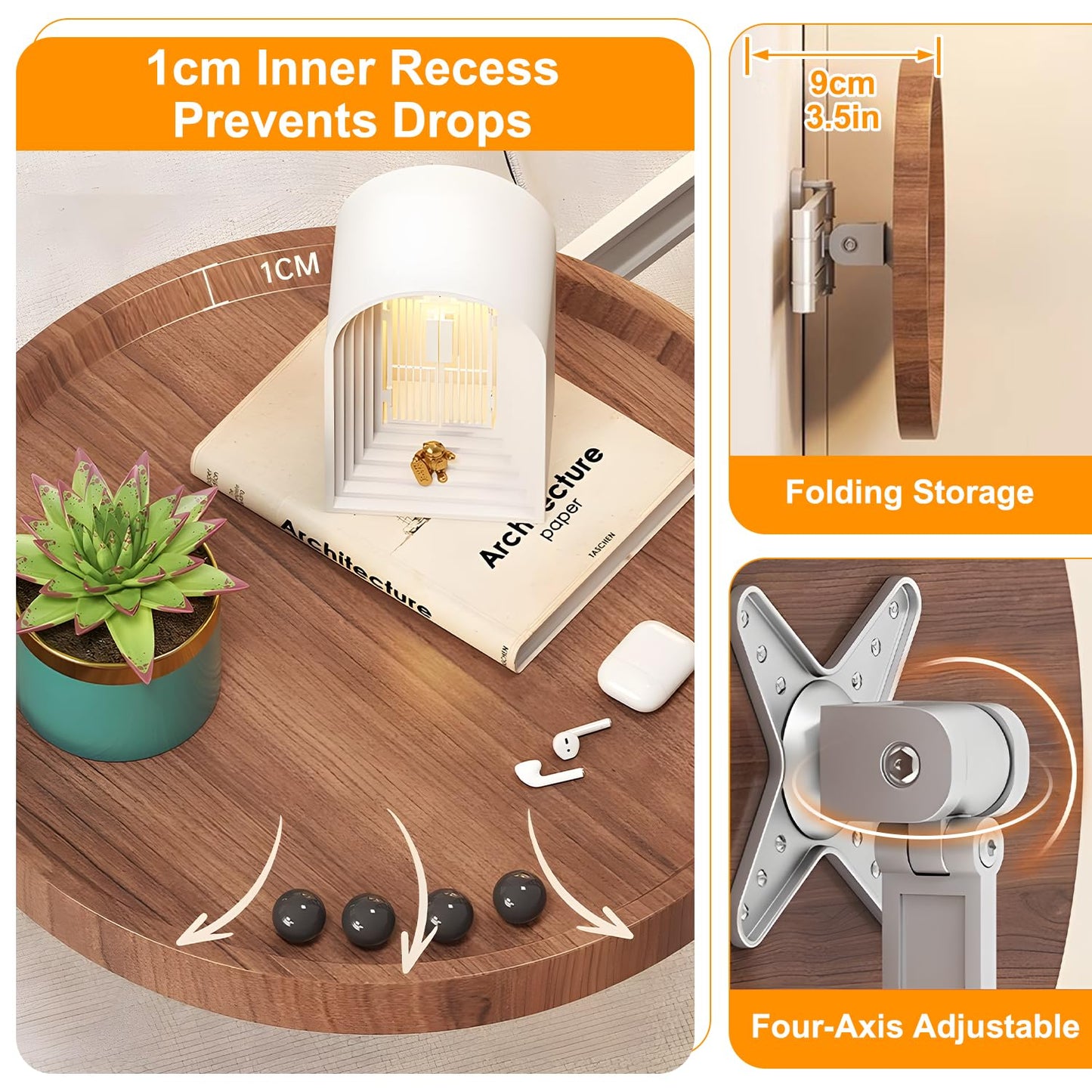 Wall-Mounted Foldable Round Table – Telescopic Adjustable Bedside Desk with Aluminum Alloy Support, Multi-Use Floating Table for Bedroom, Living Room, Balcony (White)