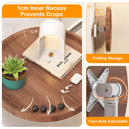 Wall-Mounted Foldable Round Table – Telescopic Adjustable Bedside Desk with Aluminum Alloy Support, Multi-Use Floating Table for Bedroom, Living Room, Balcony (White)