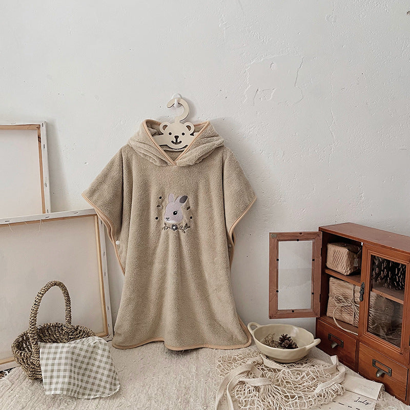 Ultra-Soft Hooded Bath Towel for Kids – Coral Fleece Poncho with Charming Animal Design, Quick-Dry Absorbent Robe for Bath, Pool, Beach (Bunny)