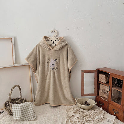 Ultra-Soft Hooded Bath Towel for Kids – Coral Fleece Poncho with Charming Animal Design, Quick-Dry Absorbent Robe for Bath, Pool, Beach (Bunny)