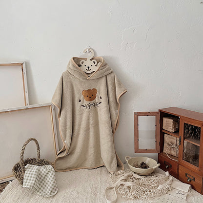 Ultra-Soft Hooded Bath Towel for Kids – Coral Fleece Poncho with Charming Animal Design, Quick-Dry Absorbent Robe for Bath, Pool, Beach (Bear)