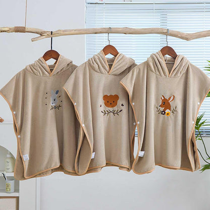 Ultra-Soft Hooded Bath Towel for Kids – Coral Fleece Poncho with Charming Animal Design, Quick-Dry Absorbent Robe for Bath, Pool, Beach (Bear)