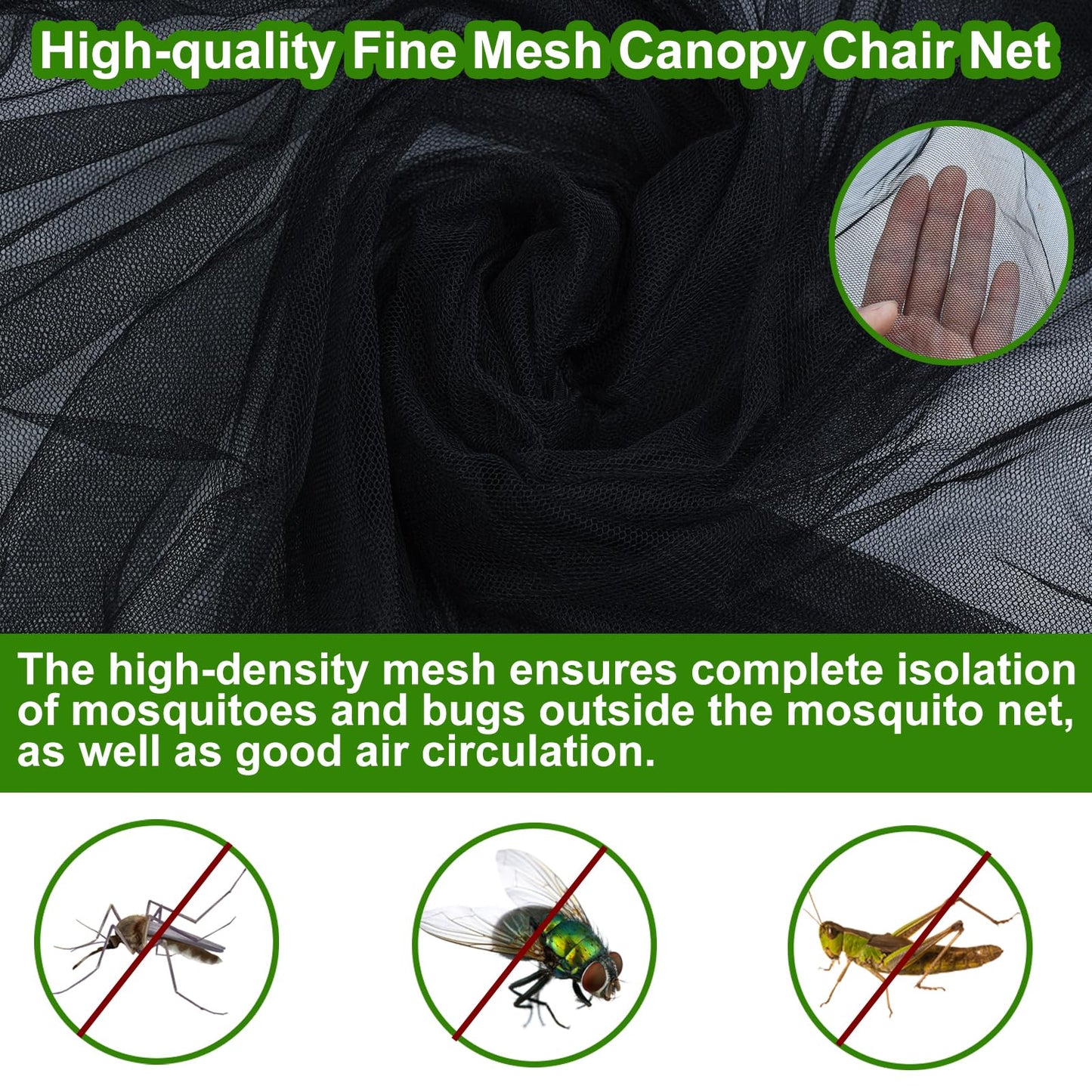 Outdoor Mosquito Net Chair Cover with Canopy – UV & Waterproof, Zippered Entry, Breathable Mesh Tent for Camping, Fishing, Beach Use (Black)
