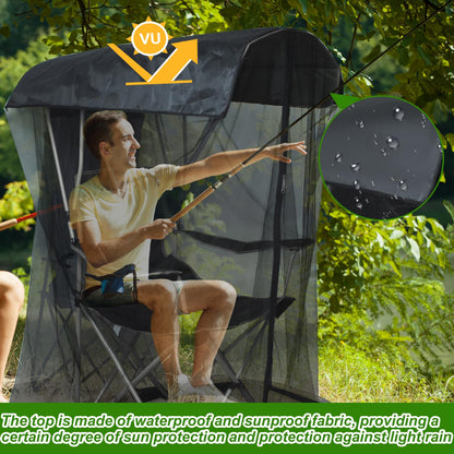 Outdoor Mosquito Net Chair Cover with Canopy – UV & Waterproof, Zippered Entry, Breathable Mesh Tent for Camping, Fishing, Beach Use (Black)