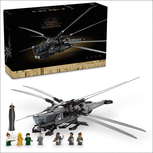 LEGO Dune Atreides Royal Ornithopter 10327 – Premium 1,369-Piece Buildable Model with 8 Minifigures – Adult Collector Set for Sci-Fi Fans – 22" Long x 31" Wide x 9" High (Silver)