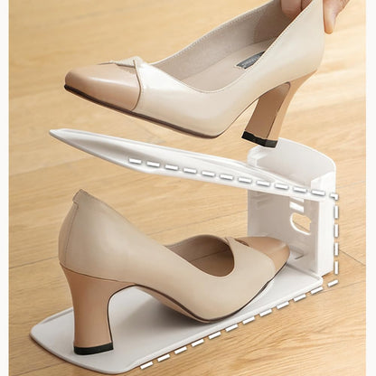 Adjustable Shoe Rack Organizer, 10-Pack Stackable Shoe Shelf for Closet Storage – Space-Saving Double Layer Shoe Holder with 3-Level Height Adjustment (White)