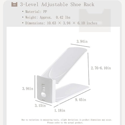 Adjustable Shoe Rack Organizer, 10-Pack Stackable Shoe Shelf for Closet Storage – Space-Saving Double Layer Shoe Holder with 3-Level Height Adjustment (White)