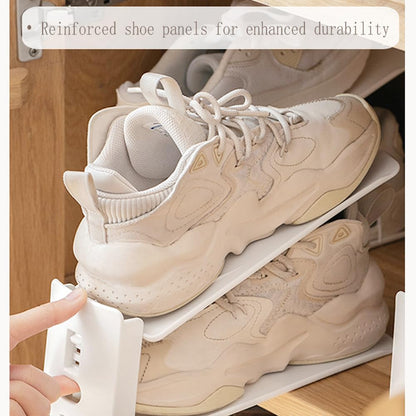 Adjustable Shoe Rack Organizer, 10-Pack Stackable Shoe Shelf for Closet Storage – Space-Saving Double Layer Shoe Holder with 3-Level Height Adjustment (White)