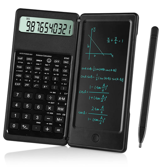 Student Scientific Calculator with Notepad – 10-Digit LCD Screen, Built-In Writing Pad & Stylus, Portable Math Tool for School, Office & Home Use, Ideal for High School, College & Professionals (Black)