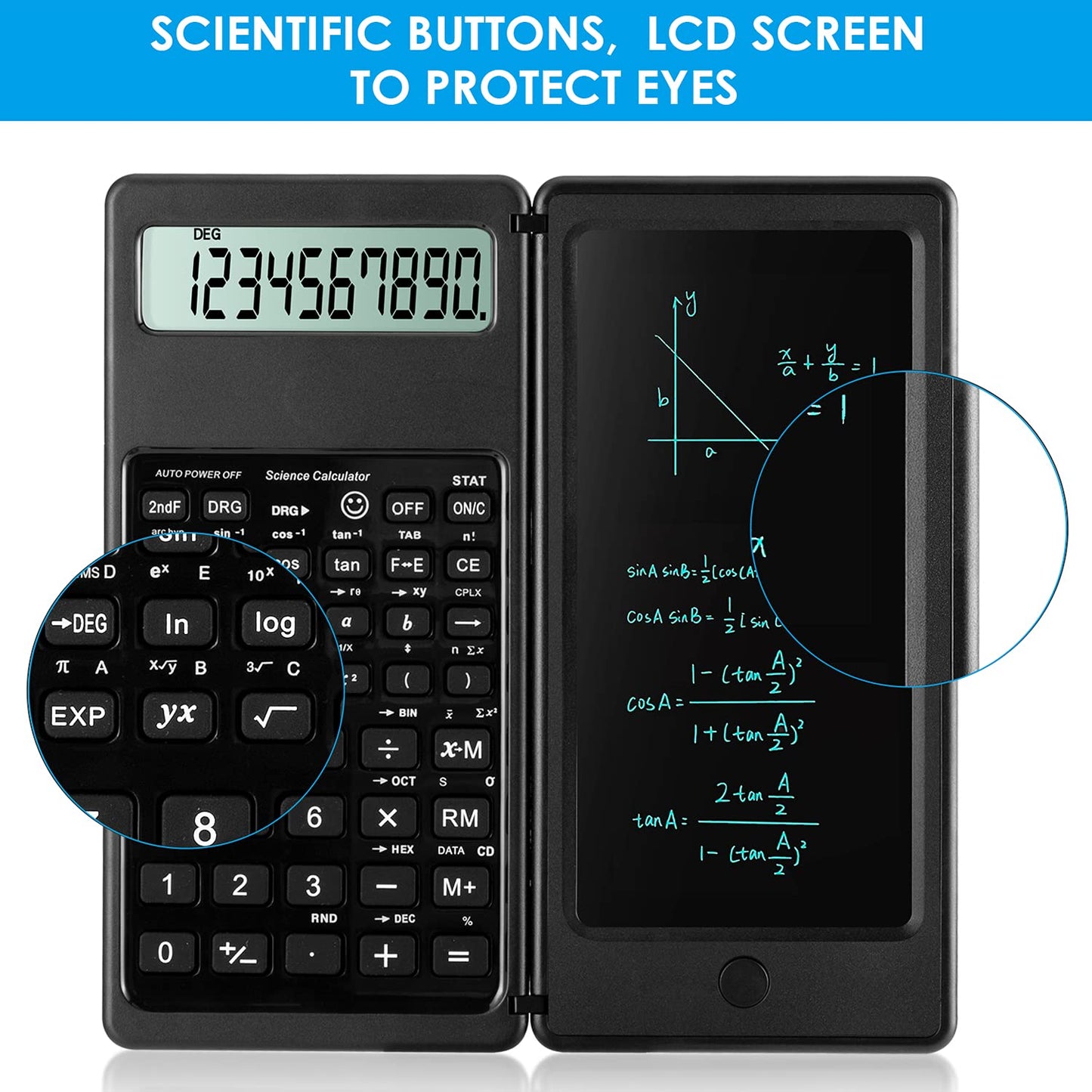 Student Scientific Calculator with Notepad – 10-Digit LCD Screen, Built-In Writing Pad & Stylus, Portable Math Tool for School, Office & Home Use, Ideal for High School, College & Professionals (Black)