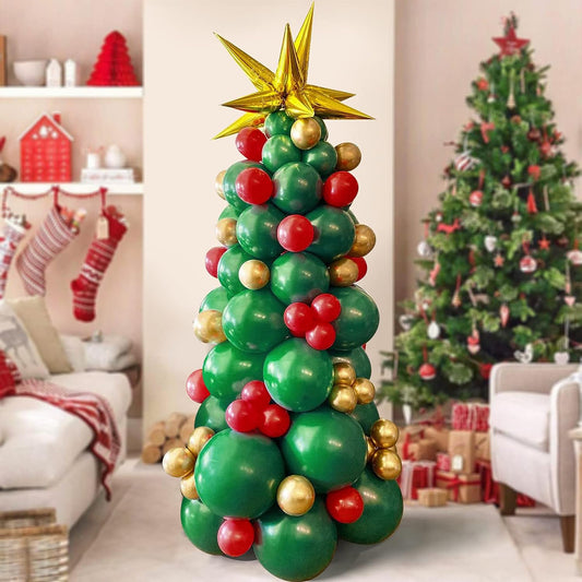 Christmas Balloon Tree Decor Kit - Latex & Foil Balloons Set with Star Topper--94PCs