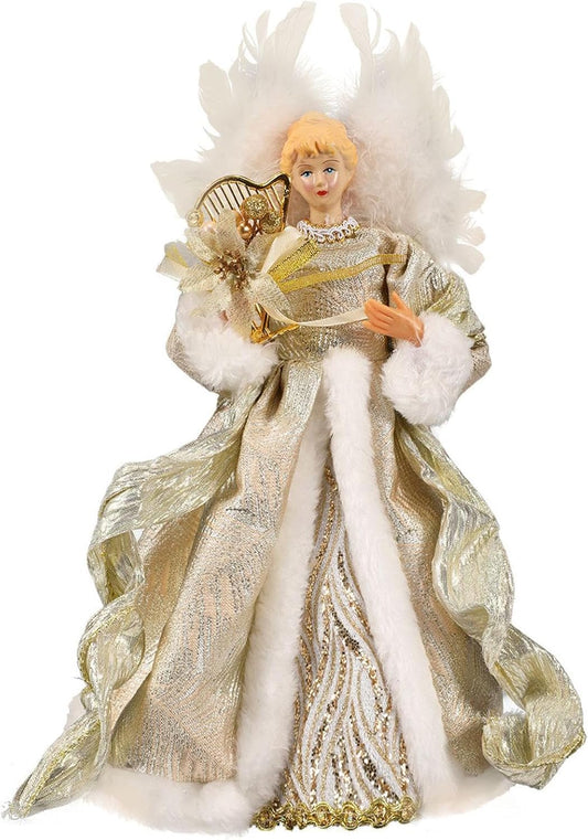 Christmas Tree Angel Topper with White Feather Wings Decorative Ornament