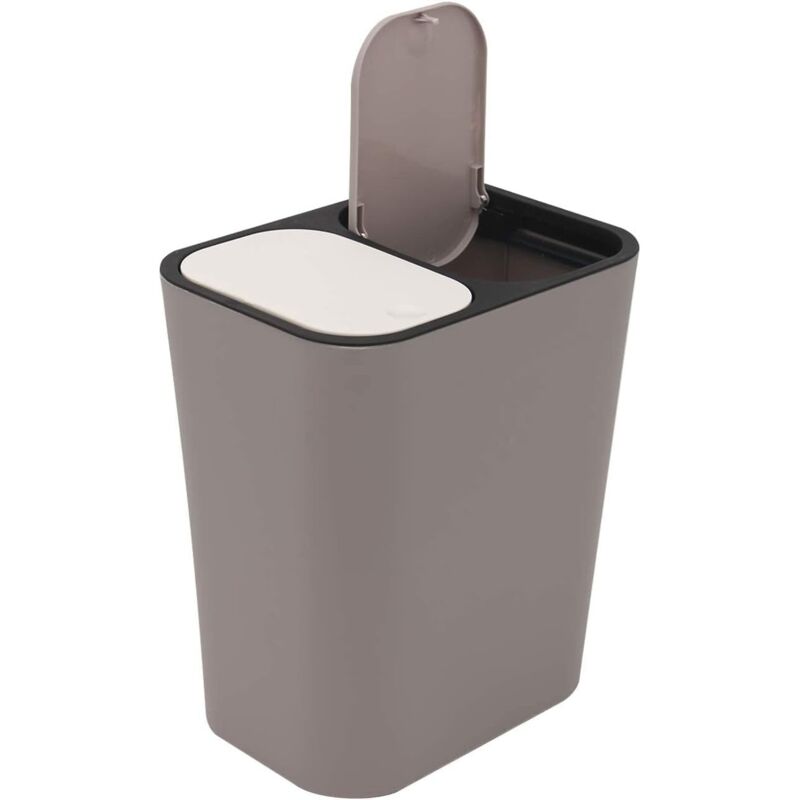 Double Recycling Trash Bin Storage Box Container Rectangle Plastic Push Button Dual Compartment For Kitchen Office Home
