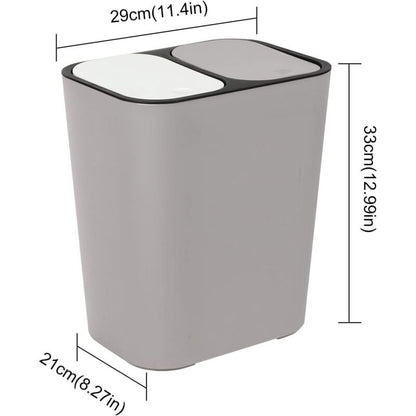 Double Recycling Trash Bin Storage Box Container Rectangle Plastic Push Button Dual Compartment For Kitchen Office Home