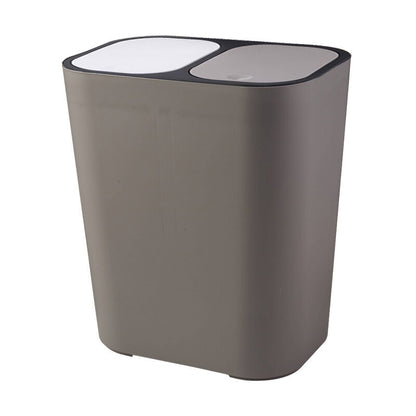 Double Recycling Trash Bin Storage Box Container Rectangle Plastic Push Button Dual Compartment For Kitchen Office Home