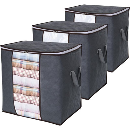 Large Capacity Clothes Storage Bag With Reinforced Handle Upgraded Fabric For Quilts, With Strong Zipper, Clear Window,