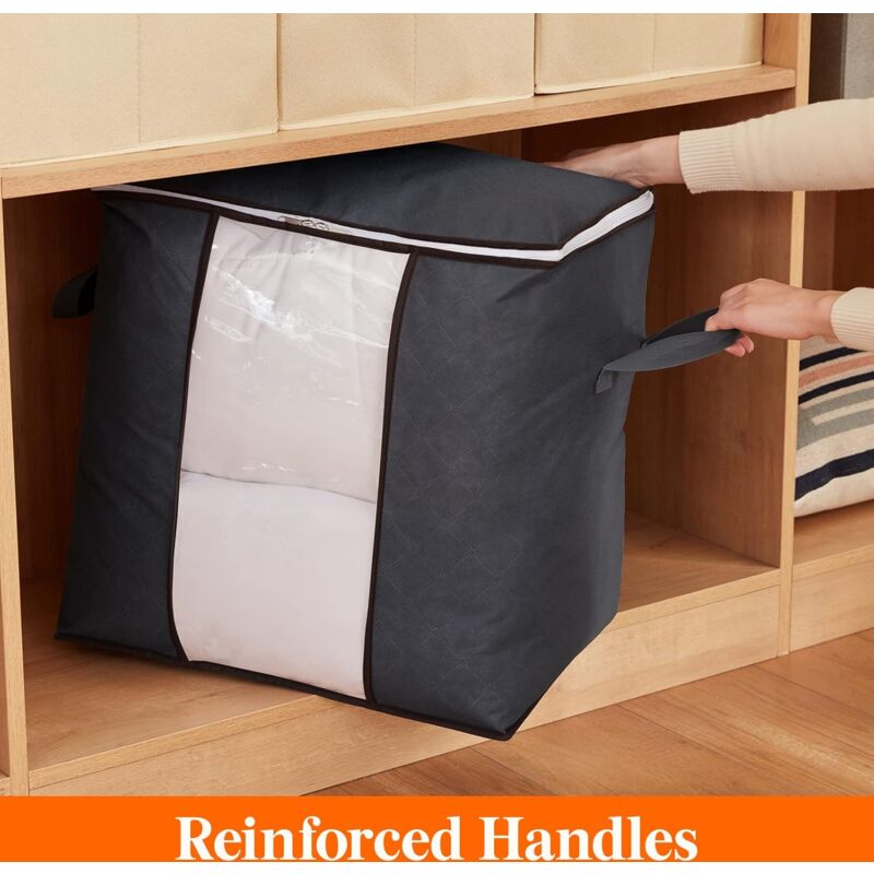 Large Capacity Clothes Storage Bag With Reinforced Handle Upgraded Fabric For Quilts, With Strong Zipper, Clear Window,