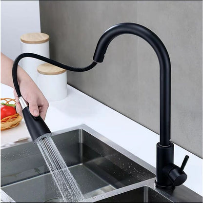 Black Kitchen Faucet, Stainless Steel Pull-Down Sprayer Sink Mixer Tap, 2 Spray Modes Kitchen Mixer Tap, High Spout And
