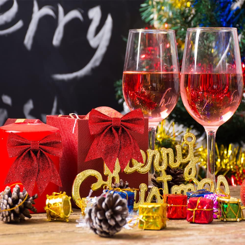 |NN| Christmas red bow, 10 pieces of red Christmas tree bows, Christmas tree decoration