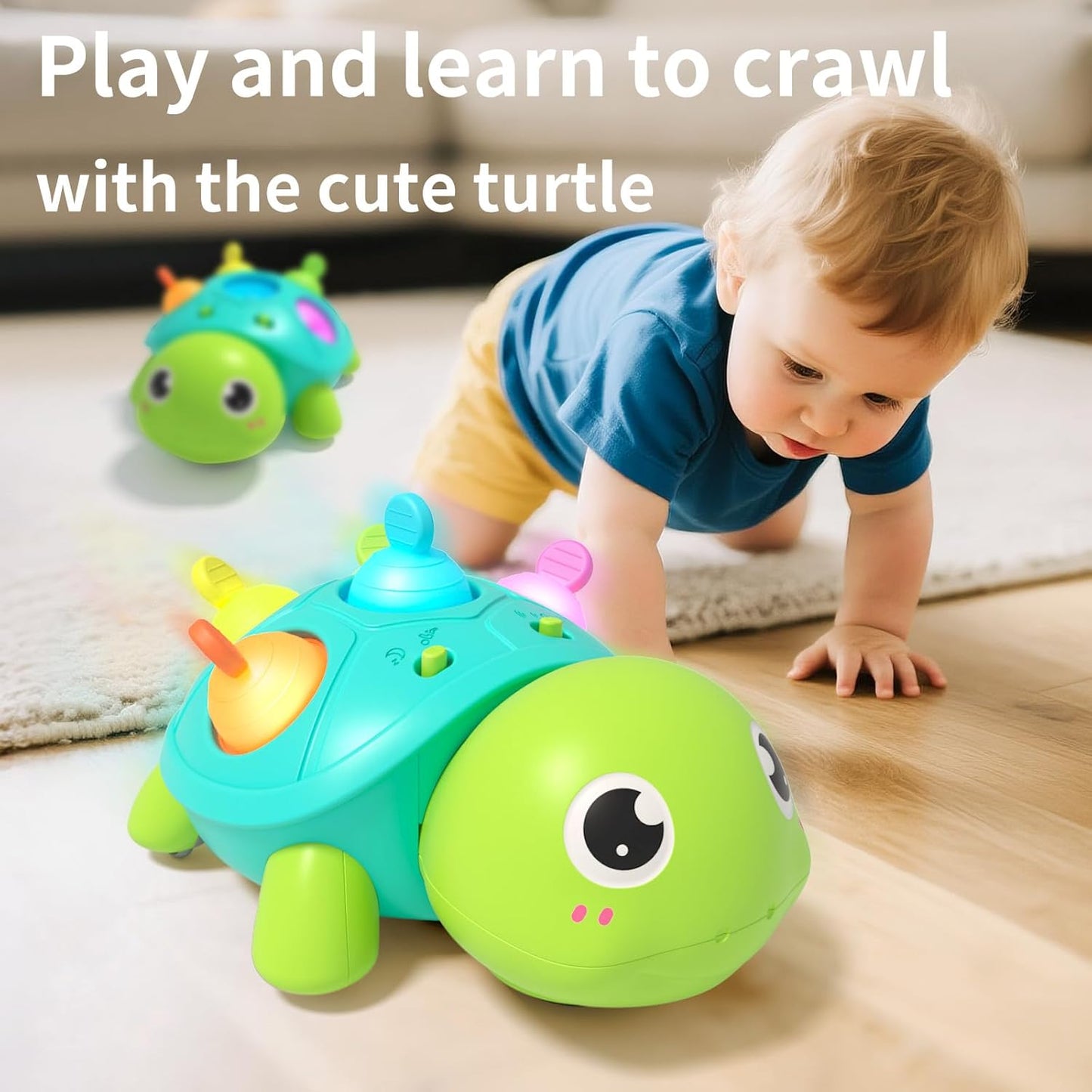 Educational Toys 0-5 Years – Baby Night Light – Baby Crawling Musical Turtle – Lights and Music for Fine Motor Skills and Sleep Guidance – 2-in-1 Play and Sleep Mode – Obstacle Avoidance – BPA Free and Teether Friendly