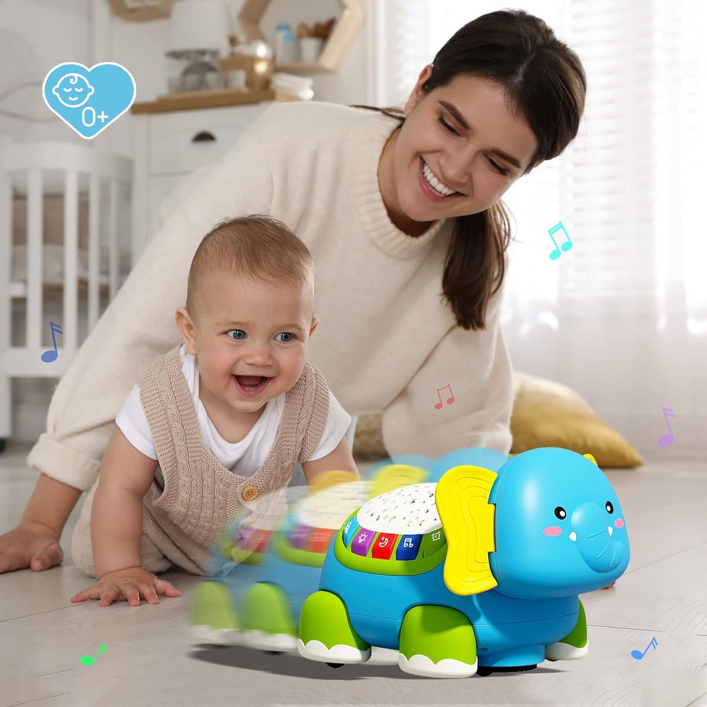 Baby Toys - Educational Toys for Babies 1-5 Years - Baby Crawling Toy with Light & Sound - Automatic Obstacle Avoidance - with Remote Control for Babies and Toddlers 7-24 Months - Suitable for Boys and Girls