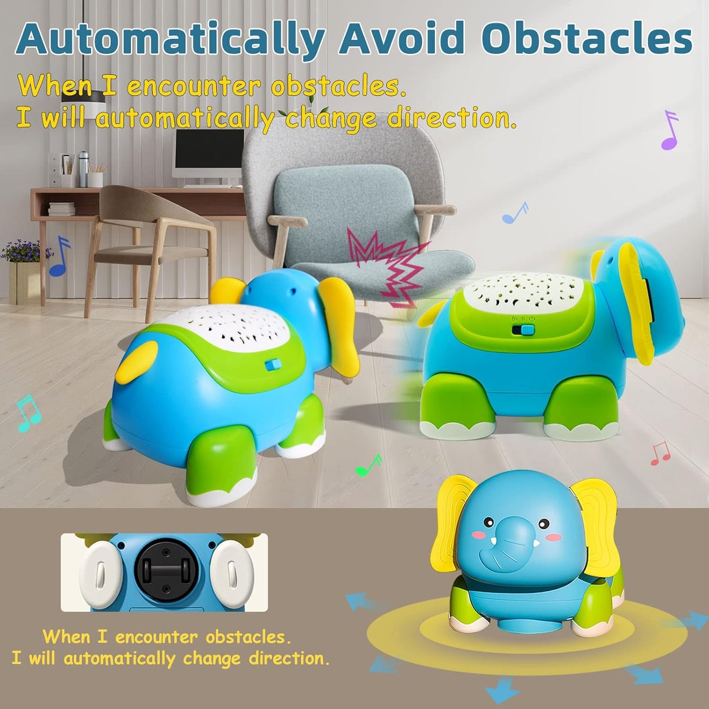 Baby Toys - Educational Toys for Babies 1-5 Years - Baby Crawling Toy with Light & Sound - Automatic Obstacle Avoidance - with Remote Control for Babies and Toddlers 7-24 Months - Suitable for Boys and Girls