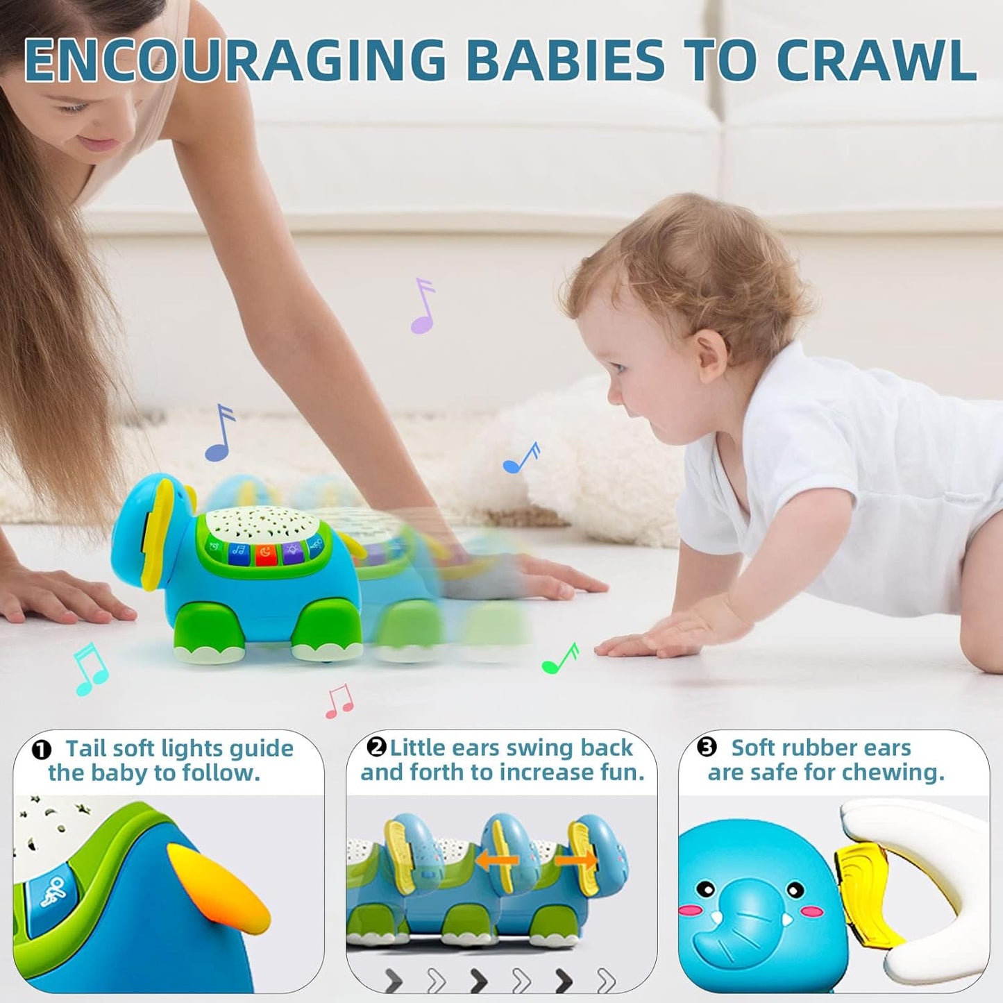 Baby Toys - Educational Toys for Babies 1-5 Years - Baby Crawling Toy with Light & Sound - Automatic Obstacle Avoidance - with Remote Control for Babies and Toddlers 7-24 Months - Suitable for Boys and Girls