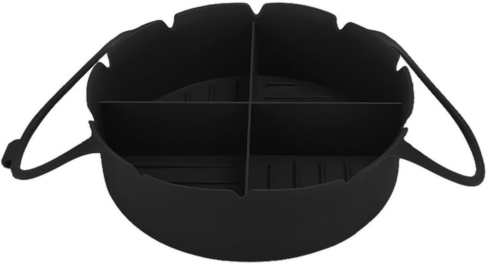 Airfryer Baking Tray – Airfryer Accessories – Silicone Airfryer Basket Liner with Four-Compartment Divider – Oven Safe Grilling Mats – Silicone Airfryer Bowl for Baking & Cooking – Black – 1 Piece