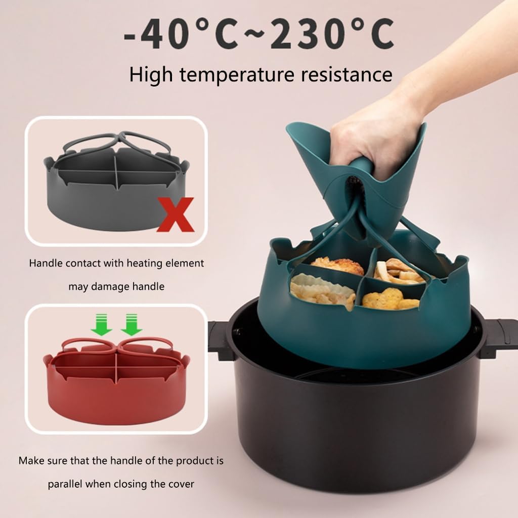 Airfryer Baking Tray – Airfryer Accessories – Silicone Airfryer Basket Liner with Four-Compartment Divider – Oven Safe Grilling Mats – Silicone Airfryer Bowl for Baking & Cooking – Black – 1 Piece