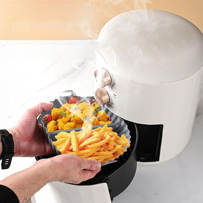 Airfryer baking tray – Airfryer accessories – Round Silicone Baking Tray with Division – Non-Stick Heat-resistant Baking Pan for Oven & Airfryer – Suitable for Cakes, Cookies & Muffins – 20×20×4.5 cm – Off White – 2 pieces