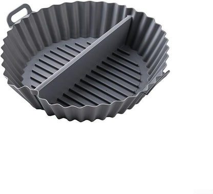 Airfryer baking tray – Airfryer accessories – Round Silicone Baking Tray with Division – Non-Stick Heat Resistant Baking Pan for Oven & Airfryer – Suitable for Cakes, Cookies & Muffins – 20×20×4.5 cm – Gray – 2 pieces