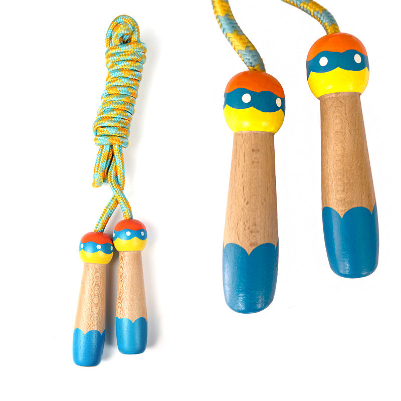 Adjustable Kids Skipping Rope - Wooden Handle & Cotton Rope - 285 cm - For Boys & Girls - Fitness & Games