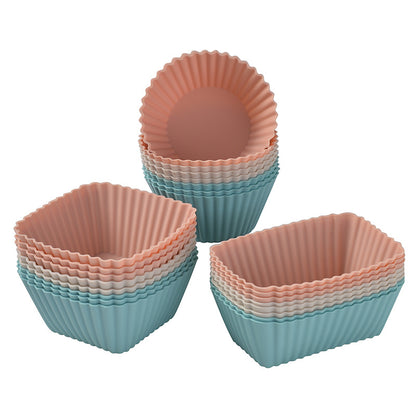 Silicone Muffin Mold Set - 24 Pieces - Reusable Cupcake Molds - Round, Square & Rectangular - Blue & Pink