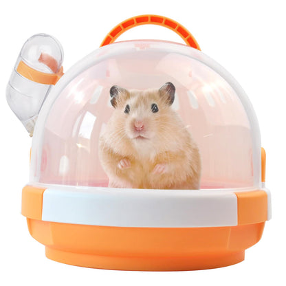 Hamster Cage - Rodent Transport Box - Hamster Cage - Travel Basket - Transport Box - Mouse Cage - Dwarf Hamster - With Drinking Bottle - Gerbil - Guinea Pig - Rat Cage - Portable Cage - Pet Supplies - Orange - 1 Piece