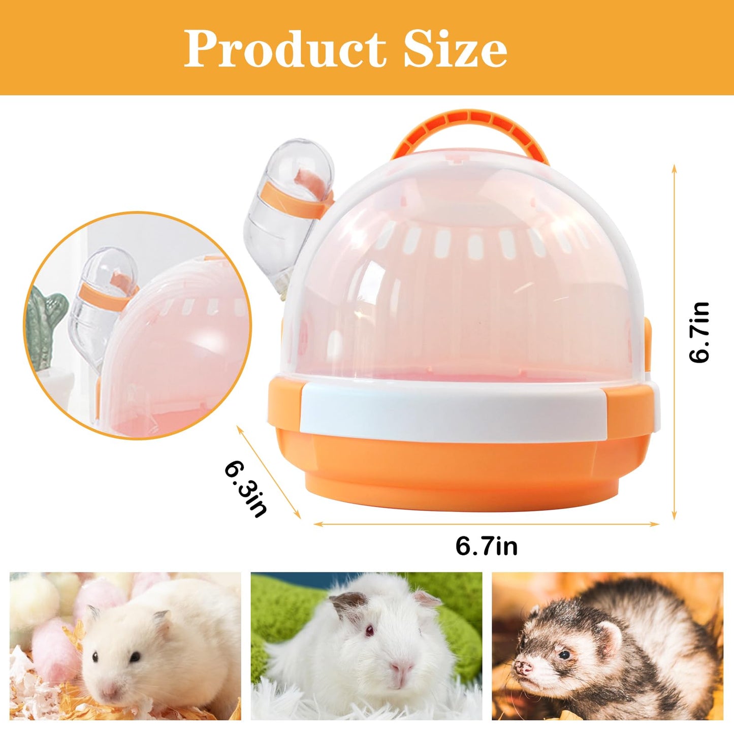 Hamster Cage - Rodent Transport Box - Hamster Cage - Travel Basket - Transport Box - Mouse Cage - Dwarf Hamster - With Drinking Bottle - Gerbil - Guinea Pig - Rat Cage - Portable Cage - Pet Supplies - Orange - 1 Piece