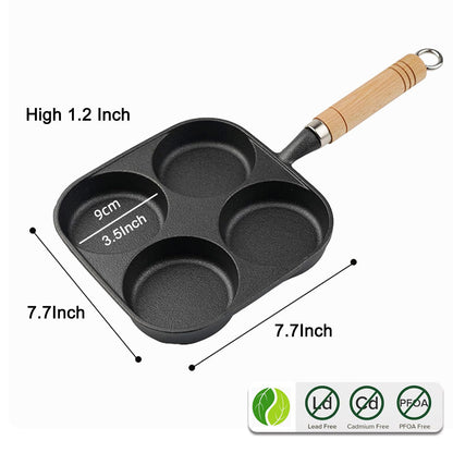 Egg Pan - Poffertjes Pan - Frying Pan - Pancake Pan - Hamburger Pan - 4 Hole Frying Pan - Fried Egg Pan - Induction - Non-Stick Coating - Omelet Pan - American Pancakes - Kitchen Utensils - Compartment Pan - Black - 1 Piece