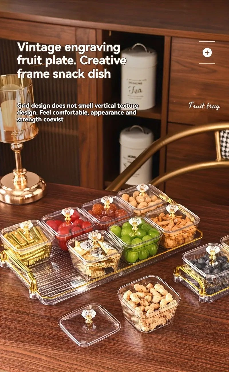 1-Piece 8-Compartment Snack Tray, BPA-Free Plastic Food-Grade Snack Organizer, Perfect for Nuts, Fruits, Candies, Potato Chips - Elegant Gold Decor for Home Entertainment, Party Snack Table Decoration, Party Snack Storage Box | Gold-Plated Tray