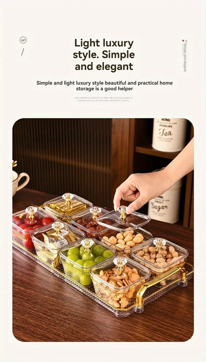 1-Piece 8-Compartment Snack Tray, BPA-Free Plastic Food-Grade Snack Organizer, Perfect for Nuts, Fruits, Candies, Potato Chips - Elegant Gold Decor for Home Entertainment, Party Snack Table Decoration, Party Snack Storage Box | Gold-Plated Tray