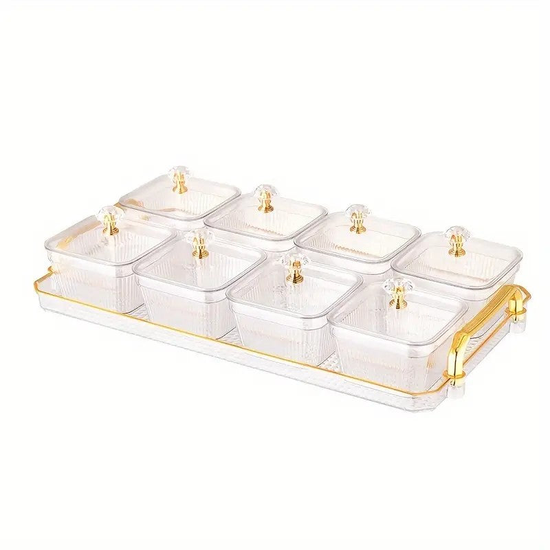 1-Piece 8-Compartment Snack Tray, BPA-Free Plastic Food-Grade Snack Organizer, Perfect for Nuts, Fruits, Candies, Potato Chips - Elegant Gold Decor for Home Entertainment, Party Snack Table Decoration, Party Snack Storage Box | Gold-Plated Tray