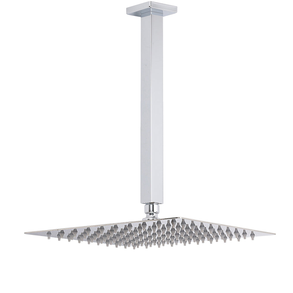 WELS 12" Rainfall Shower Head 300mm Ceiling Dropper Extension Arm Chrome Square Set