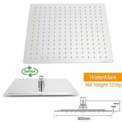 WELS 12" Rainfall Shower Head 300mm Ceiling Dropper Extension Arm Chrome Square Set