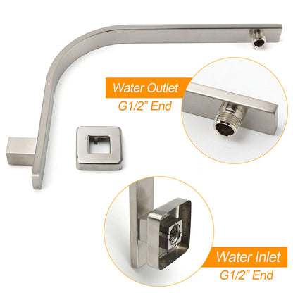 Brushed Nickel Silver Square 8" Rain Shower Head & Brass Gooseneck Wall Arm Set