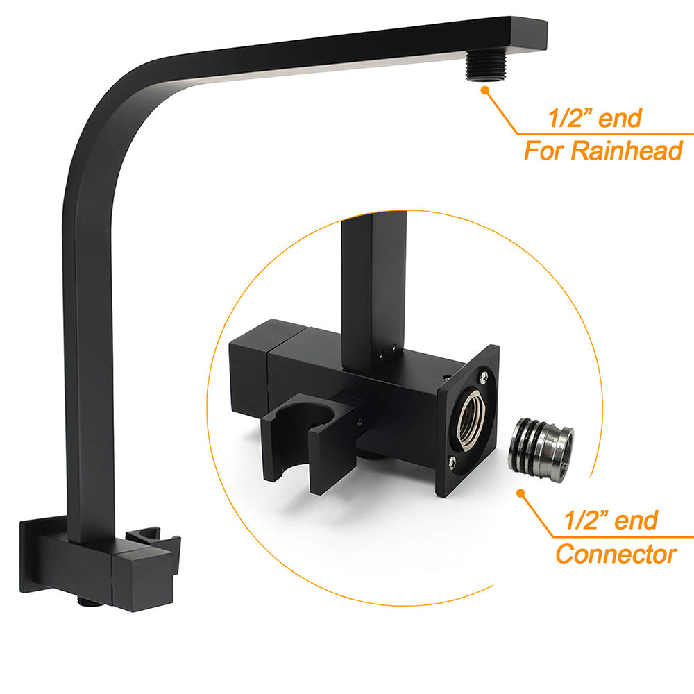 WELS Matt Black 8" Shower Head 3 Modes Handheld Gooseneck Arm Square 2in1 Set Twin Taps