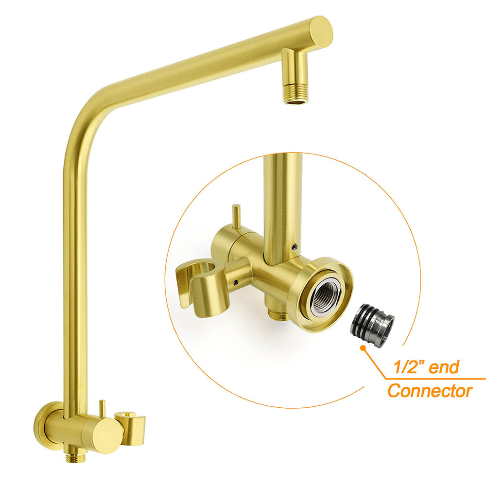 WELS Brushed Gold Round Twin Shower Head Set Diverter Wall Arm Metal Handheld With Mixer