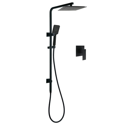 Matt Black Dual Shower Square 10" Rain Head 3 Modes Handheld Brass Silde Rail Mixer Set