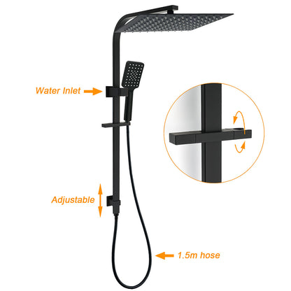 Matt Black Dual Shower Set 16" Rainfall Head 3 Modes Handheld Silding Rail Combo Twin Taps