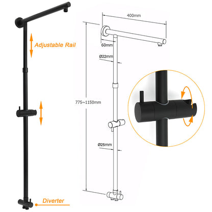 WELS Matt Black Dual Shower Large 12" Square Head Handheld Adjustable Silding Rail Set